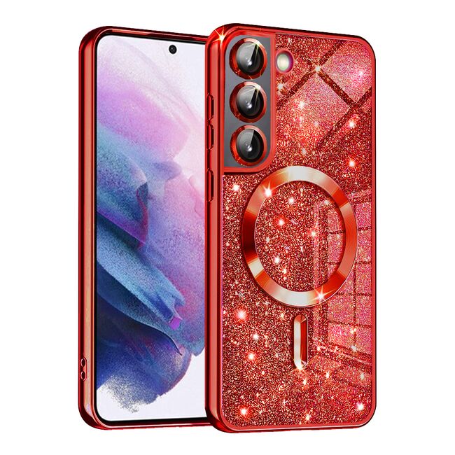 Husa pentru  Samsung Galaxy S22 5G cu MagSafe Sparkle Glare Detachable Layer, cu protectie lentile - rosu