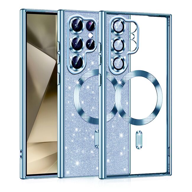 Husa pentru  Samsung Galaxy S22 Ultra 5G cu MagSafe Sparkle Glare Detachable Layer, cu protectie lentile - blue