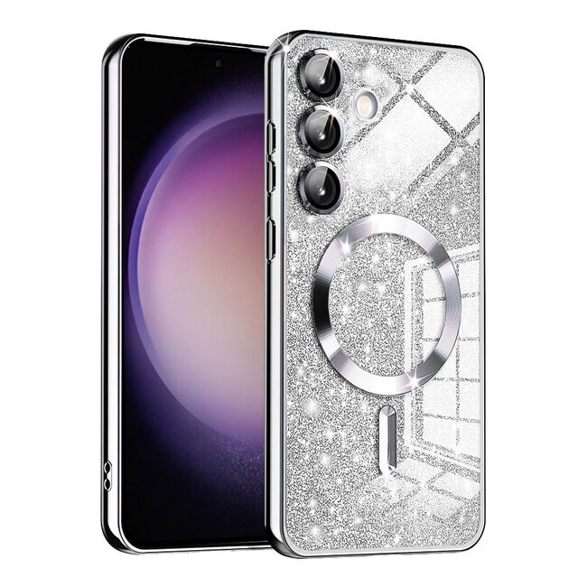Husa pentru  Samsung Galaxy S23 FE cu MagSafe Sparkle Glare Detachable Layer, cu protectie lentile - argintiu