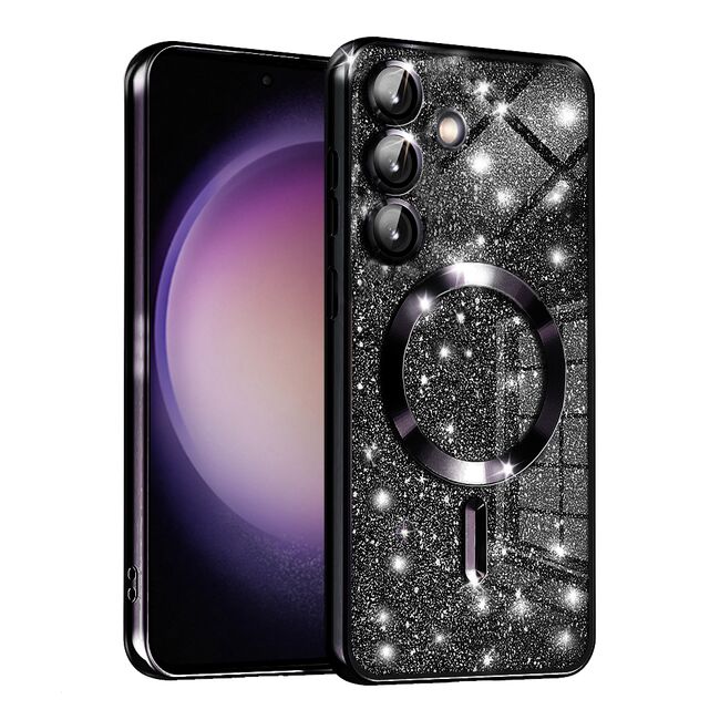 Husa pentru  Samsung Galaxy S23 FE cu MagSafe Sparkle Glare Detachable Layer, cu protectie lentile - negru