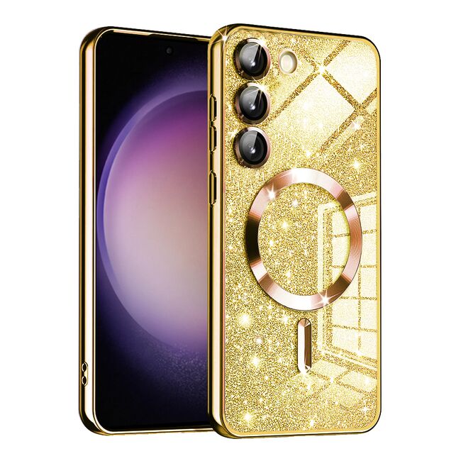 Husa pentru  Samsung Galaxy S23 Plus  cu MagSafe Sparkle Glare Detachable Layer, cu protectie lentile - gold