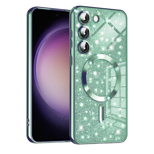 Husa pentru  Samsung Galaxy S23 Plus  cu MagSafe Sparkle Glare Detachable Layer, cu protectie lentile - verde deschis