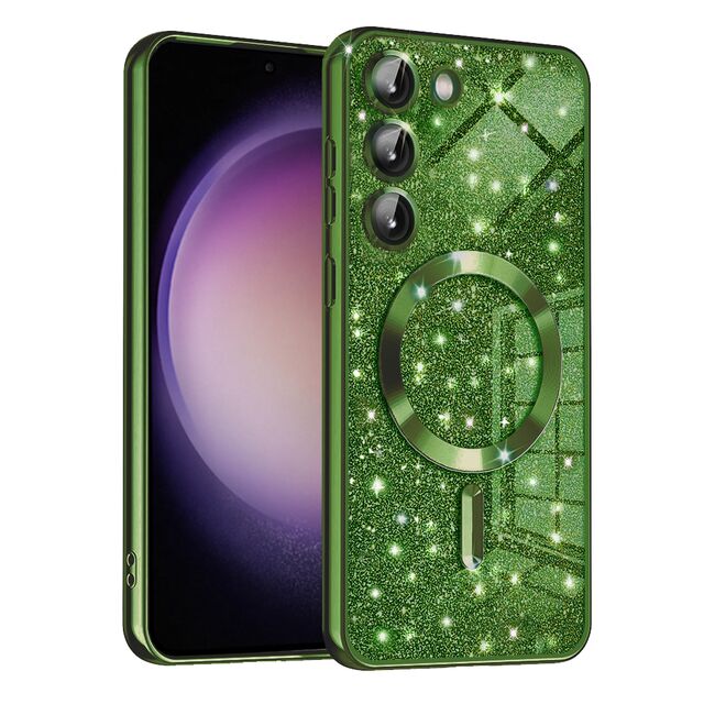 Husa pentru  Samsung Galaxy S23 Plus  cu MagSafe Sparkle Glare Detachable Layer, cu protectie lentile - verde