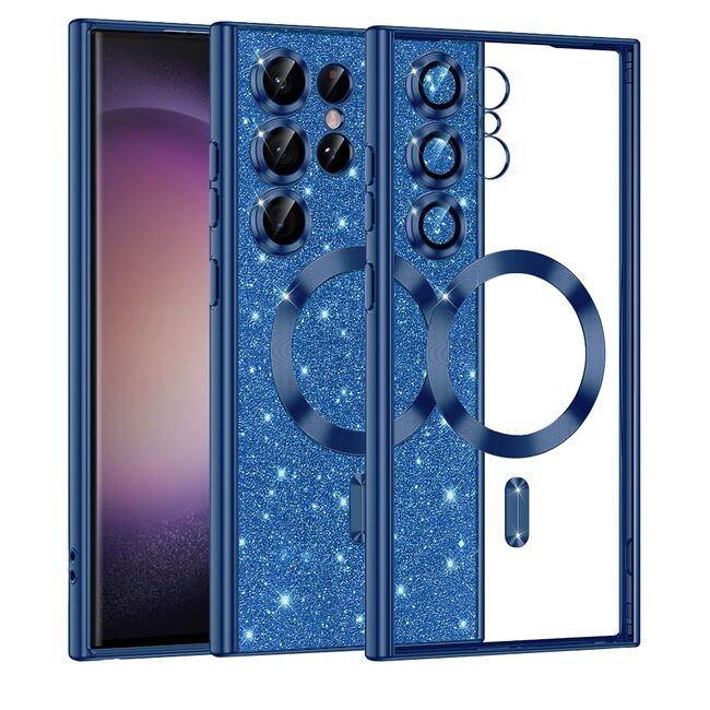 Husa pentru  Samsung Galaxy S23 Ultra 5G cu MagSafe Sparkle Glare Detachable Layer, cu protectie lentile - albastru
