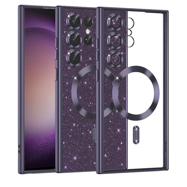 Husa pentru  Samsung Galaxy S23 Ultra 5G cu MagSafe Sparkle Glare Detachable Layer, cu protectie lentile - mov