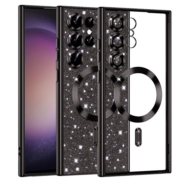 Husa pentru  Samsung Galaxy S23 Ultra 5G cu MagSafe Sparkle Glare Detachable Layer, cu protectie lentile - negru
