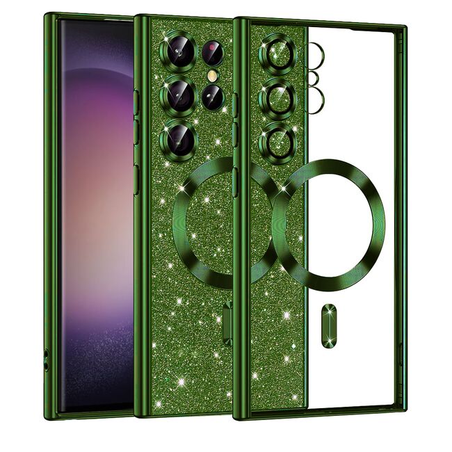 Husa pentru  Samsung Galaxy S23 Ultra 5G cu MagSafe Sparkle Glare Detachable Layer, cu protectie lentile - verde
