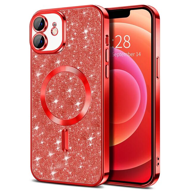 Husa pentru iPhone 12 cu MagSafe Sparkle Glare Detachable Layer, cu protectie lentile - rosu