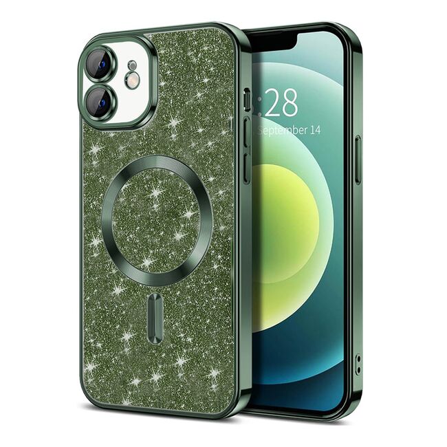 Husa pentru iPhone 12 cu MagSafe Sparkle Glare Detachable Layer, cu protectie lentile - verde
