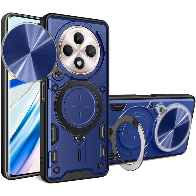 Husa pentru  Oppo Reno 12F, 12FS cu protecție pentru cameră și suport magnetic integrat Ring Shockproof, albastru