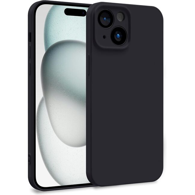 Husa pentru  iPhone 15 Liquid Silicone, subțire, captusita cu microfibra, anti amprentă, protectie cameră foto, negru