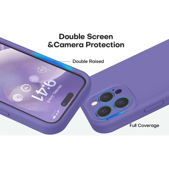 Husa pentru  iPhone 15 Pro Max Liquid Silicone, subțire, captusita cu microfibra, anti amprentă, protectie cameră foto, mov