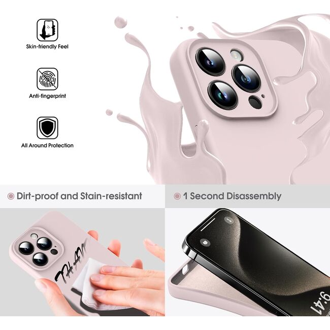 Husa pentru  iPhone 15 Pro Liquid Silicone, subțire, captusita cu microfibra, anti amprentă, protectie cameră foto, roz