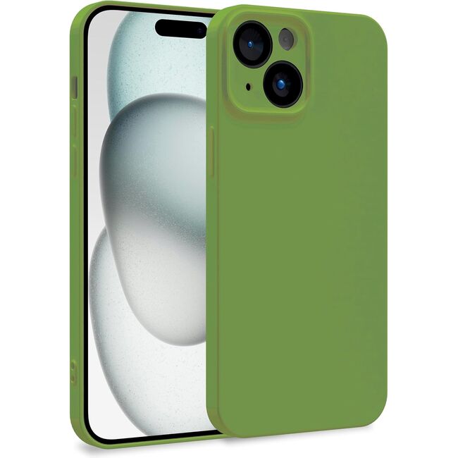 Husa pentru  iPhone 15 Liquid Silicone, subțire, captusita cu microfibra, anti amprentă, protectie cameră foto, verde