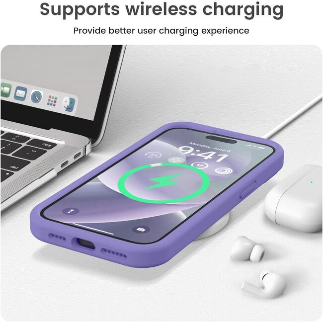 Husa pentru  iPhone 15 Pro Max Liquid Silicone, subțire, captusita cu microfibra, anti amprentă, protectie cameră foto, mov