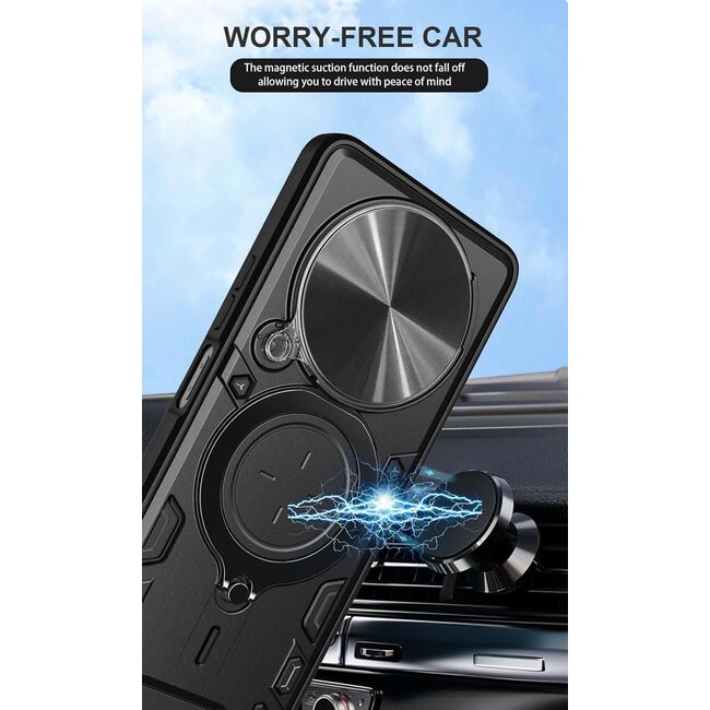 Husa pentru  Oppo Reno 12F, 12FS cu protecție pentru cameră și suport magnetic integrat Ring Shockproof, albastru