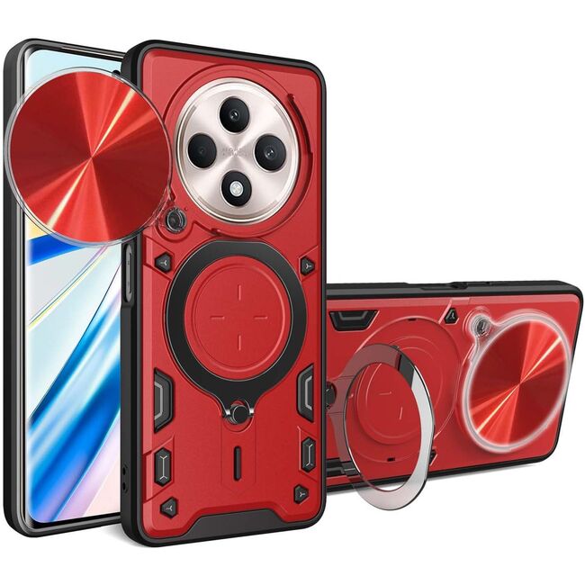 Husa pentru  Oppo Reno 12F, 12FS cu protecție pentru cameră și suport magnetic integrat Ring Shockproof, rosu