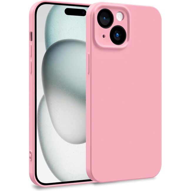 Husa pentru  iPhone 15 Liquid Silicone, subțire, captusita cu microfibra, anti amprentă, protectie cameră foto, roz