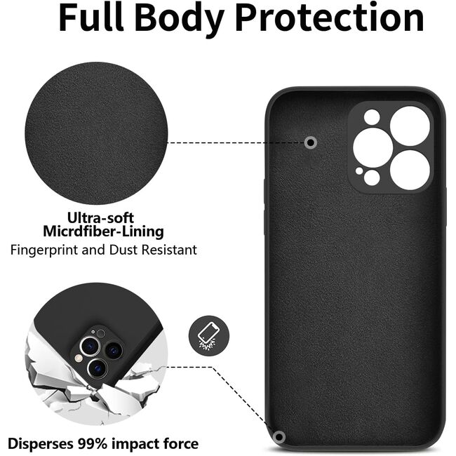 Husa pentru  iPhone 15 Pro Liquid Silicone, subțire, captusita cu microfibra, anti amprentă, protectie cameră foto, negru