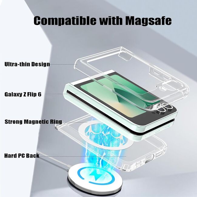 Husa pentru  Samsung Galaxy Z Flip 6, cu MagSafe Anti-Shock 1.5mm, transparent