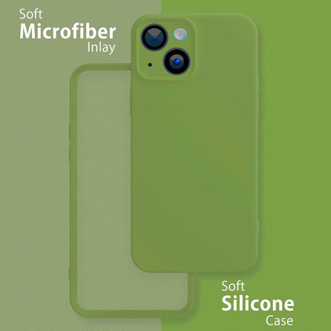 Husa pentru  iPhone 15 Plus Liquid Silicone, subțire, captusita cu microfibra, anti amprentă, protectie cameră foto, verde