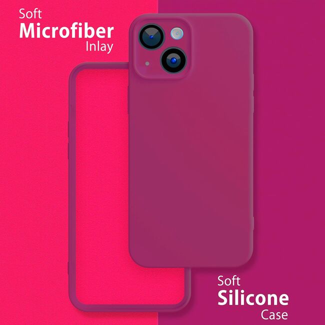 Husa pentru  iPhone 15 Plus Liquid Silicone, subțire, captusita cu microfibra, anti amprentă, protectie cameră foto, burgundy