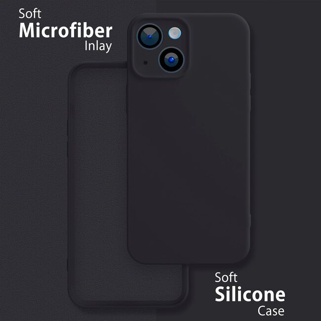 Husa pentru  iPhone 15 Liquid Silicone, subțire, captusita cu microfibra, anti amprentă, protectie cameră foto, negru