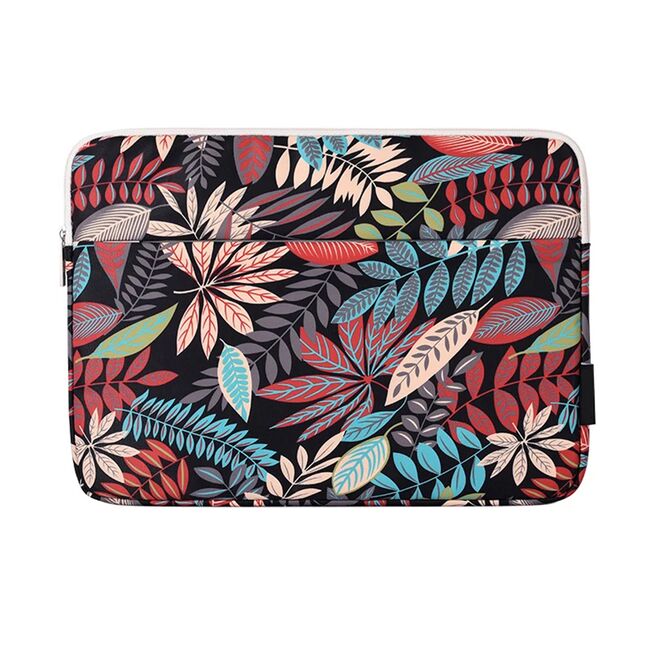 Husa pentru laptop 13-14 inch, eleganta si subtire, compartimente multiple, negru floral