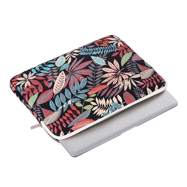 Husa pentru laptop 13-14 inch, eleganta si subtire, compartimente multiple, negru floral