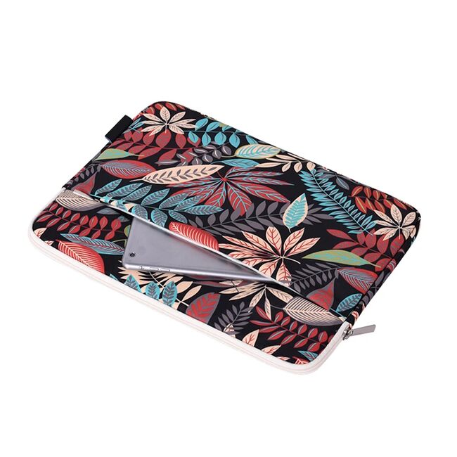 Husa pentru laptop 13-14 inch, eleganta si subtire, compartimente multiple, negru floral