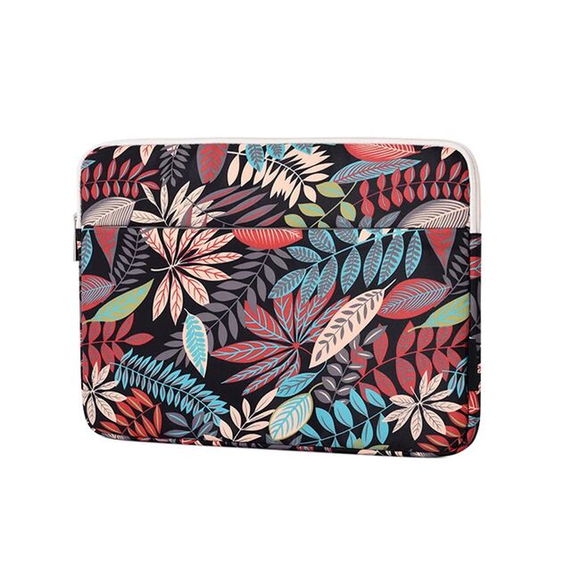 Husa pentru laptop 13-14 inch, eleganta si subtire, compartimente multiple, negru floral
