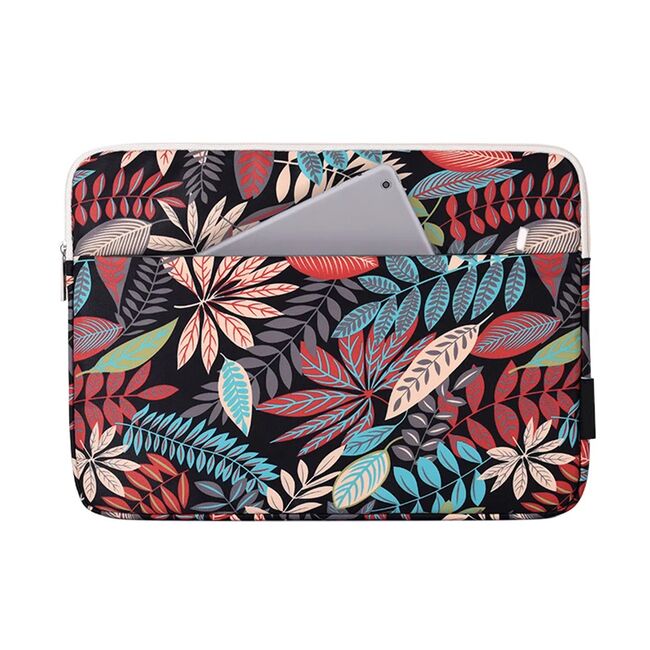 Husa pentru laptop 13-14 inch, eleganta si subtire, compartimente multiple, negru floral