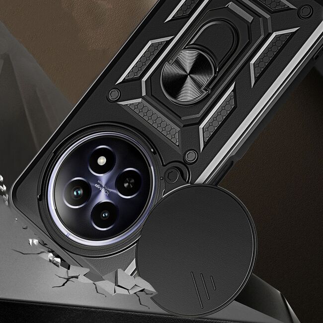 Husa pentru  Oppo Reno 12F, 12FS Ring Armor Kickstand Tough Rugged Cover cu protectie camera, albastru