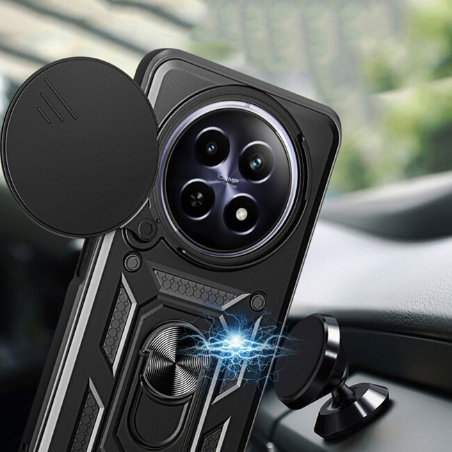 Husa pentru  Oppo Reno 12F, 12FS Ring Armor Kickstand Tough Rugged Cover cu protectie camera, negru
