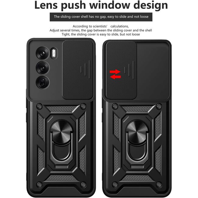 Husa pentru  Oppo Reno 12 Ring Armor Kickstand Tough Rugged Cover cu protectie camera, negru