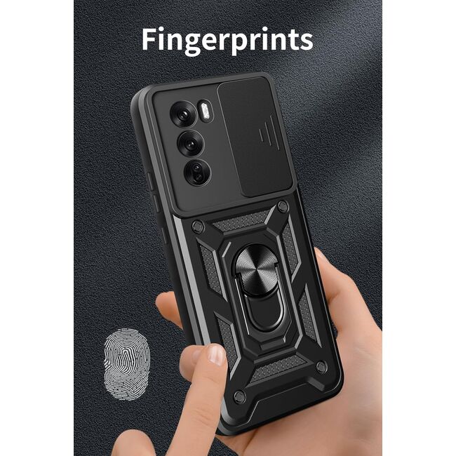 Husa pentru  Oppo Reno 12 Ring Armor Kickstand Tough Rugged Cover cu protectie camera, negru