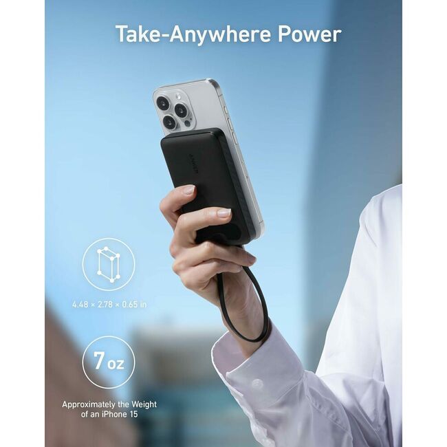 Acumulator extern Anker Powercore 10000 mAh, 22.5W, 2x USB-C, 1x USB-A, cablu USB-C incorporat, Negru