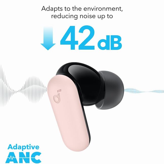 Casti Bluetooth TWS, Noise Cancelling Anker SoundCore P30i, roz