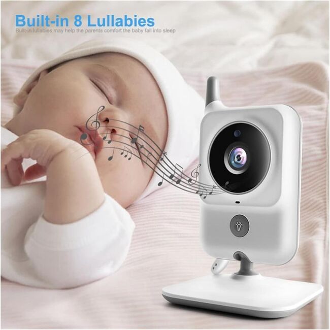 Baby Monitor Wireless, audio si video pentru bebelusi, Ecran 3.2 inch clear view, Functie VOX, bidirectional, push to talk, IR Night Vision, Senzor Temperatura, 8 cantece de leagan