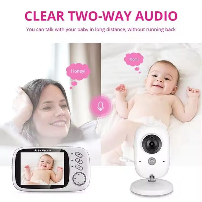 Baby Monitor Wireless, supraveghere audio si video pentru bebelusi, Ecran 3.2 inch clear view, audio bidirectional, push to talk, IR Night Vision, Monitorizare Temperatura, cantece de leagan