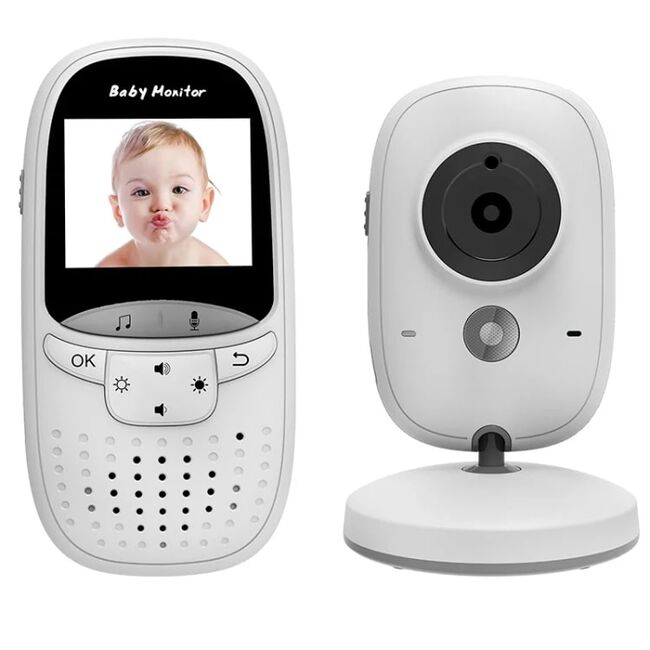 Baby Monitor Wireless, Monitorizare Video Audio pentru bebelusi, senzor temperatura, IR night vision, ecran color, cantece de leagan, Two-way Talk, functie push to talk, cu acumulator USB-C, alb / gri