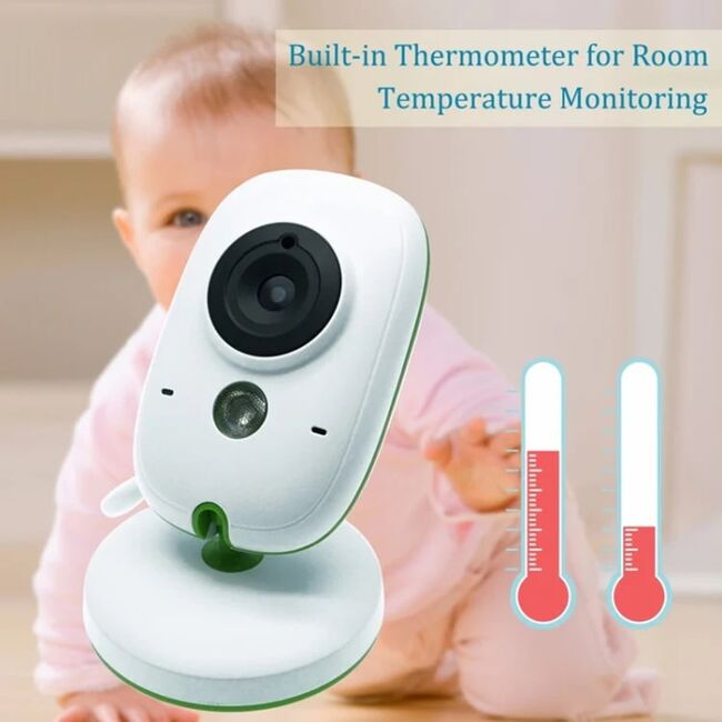 Baby Monitor Wireless, Monitorizare Video Audio pentru bebelusi, senzor temperatura, IR night vision, ecran color, cantece de leagan, Two-way Talk, functie push to talk, cu acumulator USB-C, alb / gri