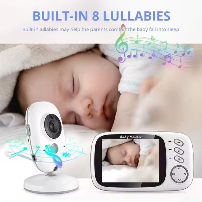 Baby Monitor Wireless, supraveghere audio si video pentru bebelusi, Ecran 3.2 inch clear view, audio bidirectional, push to talk, IR Night Vision, Monitorizare Temperatura, cantece de leagan