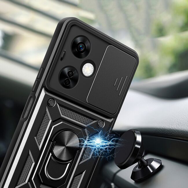 Husa pentru  OnePlus Nord CE4 Lite Ring Armor Kickstand Tough Rugged Cover cu protectie camera, negru