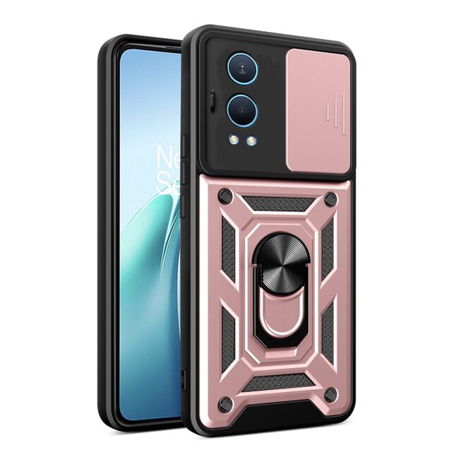 Husa pentru  OnePlus Nord CE4 Lite Ring Armor Kickstand Tough Rugged Cover cu protectie camera, rose gold