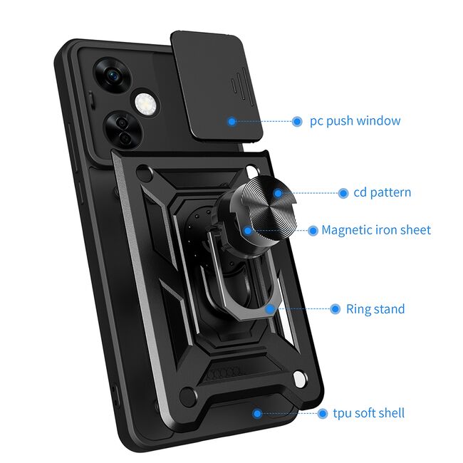 Husa pentru  OnePlus Nord CE4 Lite Ring Armor Kickstand Tough Rugged Cover cu protectie camera, rose gold