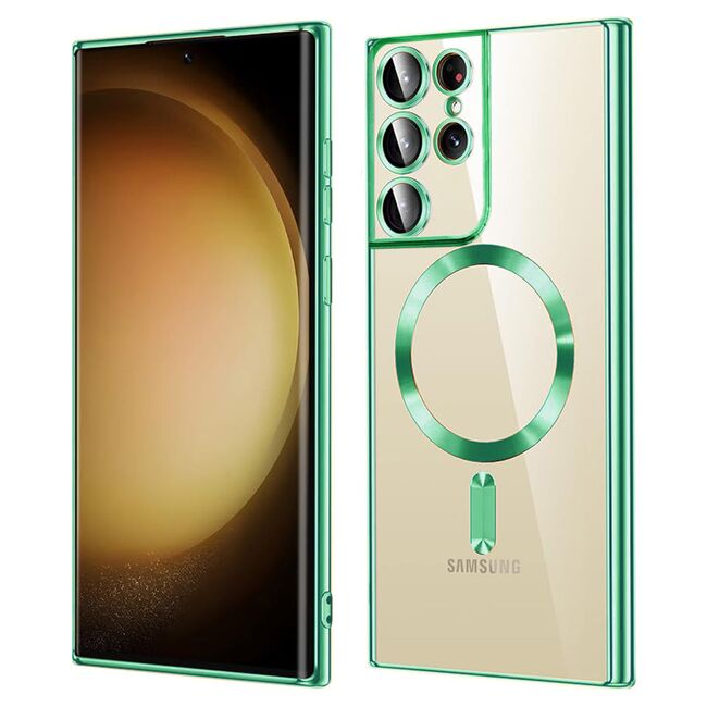 Husa pentru Samsung Galaxy S21 Ultra cu MagSafe si protectie pentru lentile anti-shock 1.5 mm - verde deschis