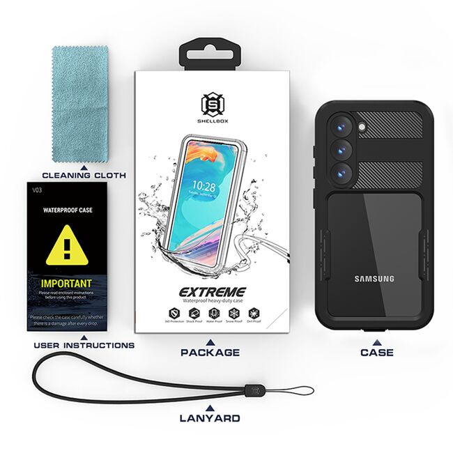 Pachet 360: Husa cu folie integrata Samsung Galaxy S23 ShockProof Dust-Water Proof Full Body, negru