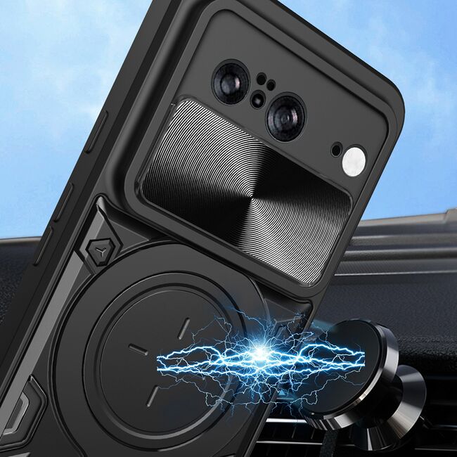 Husa pentru  Google Pixel 9 / 9 Pro cu protecție pentru cameră și suport magnetic integrat Ring Shockproof, rose gold