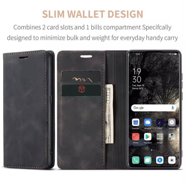 Husa tip carte pentru Oppo Reno 12F, Reno 12FS Retro Business cu inchidere magnetica, negru